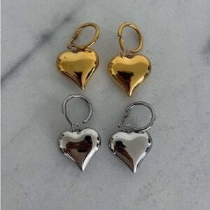 Gold and Silver Heart Earrings